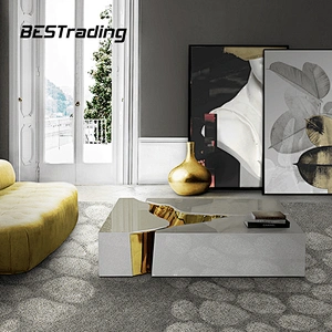 Italian Design Living Room Furniture Modern Coffee Table White Stainless Steel Center Table