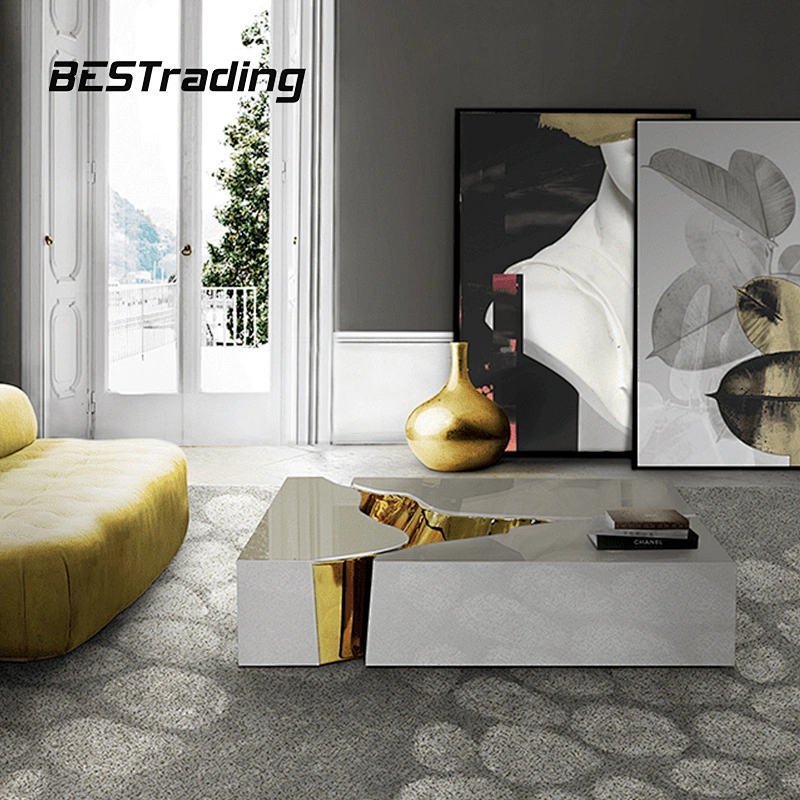 Italian Design Living Room Furniture Modern Coffee Table White Stainless Steel Center Table