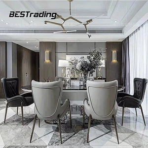Luxury Dinning Room Restaurant Furniture Flocking Leather Arm Chair With Metal Legs Dining Chair