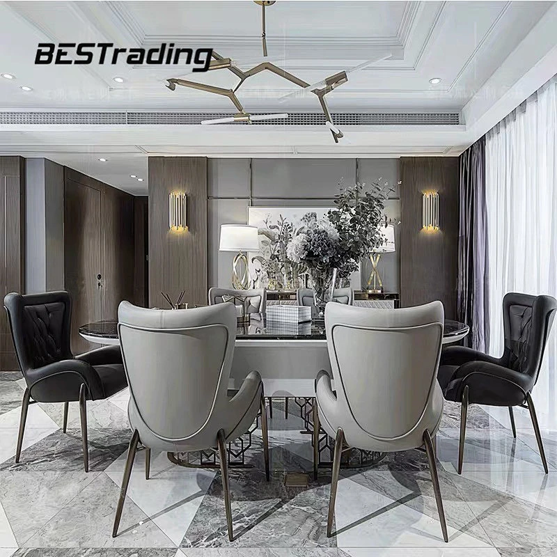 Luxury Dinning Room Restaurant Furniture Flocking Leather Arm Chair With Metal Legs Dining Chair