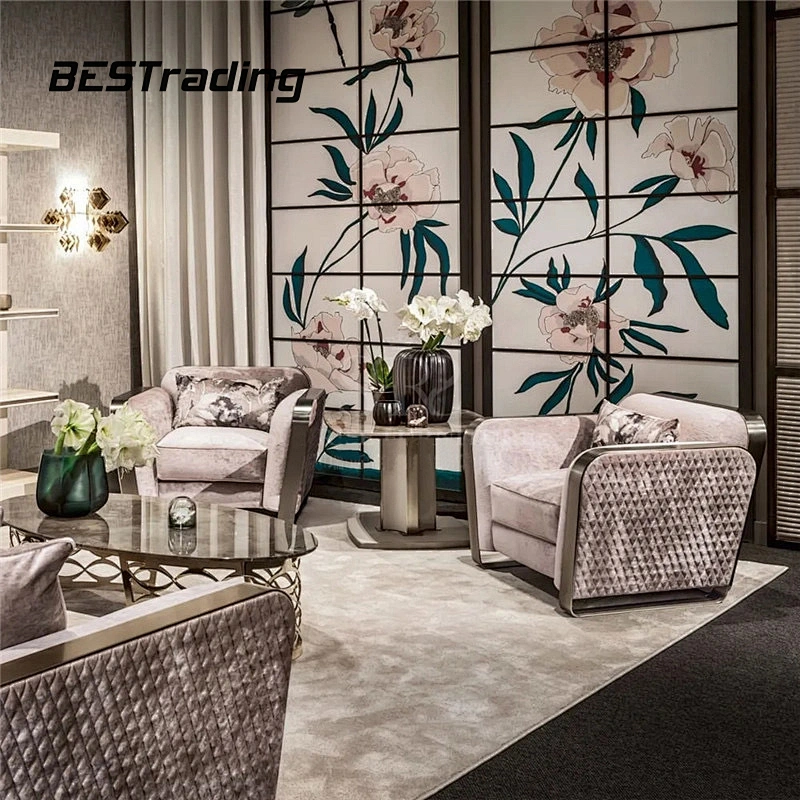 Italian style  living room furniture velvet sofa  hotel lobby sectional sofa set sofa chair