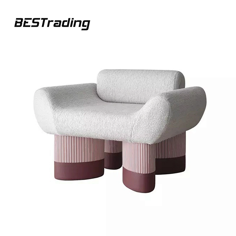 Luxury Villa Living Room Furniture Solid Wood Retro Stripe Leisure Chair Lazy Arm Chair