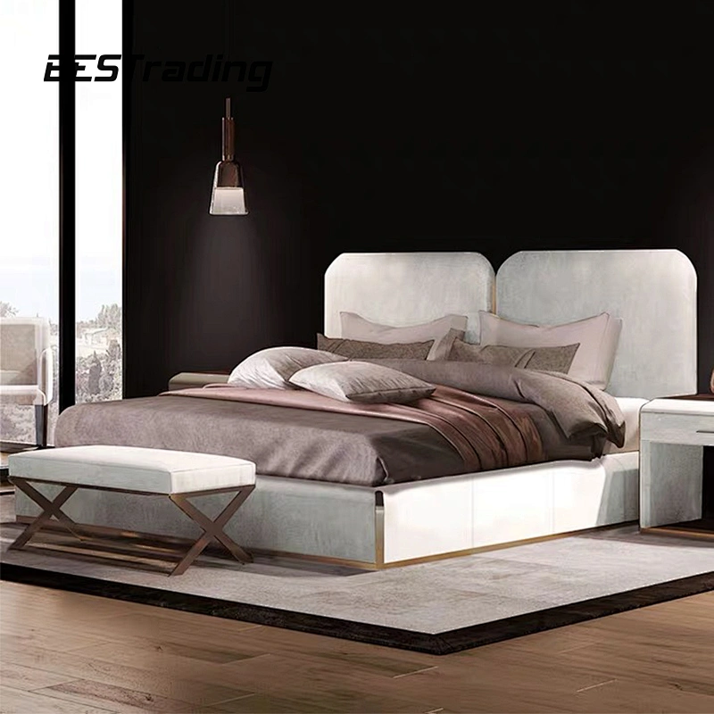 High End Customized Modern Villa bedroom furniture set Leather Double Bed With Luxury bed Headboards