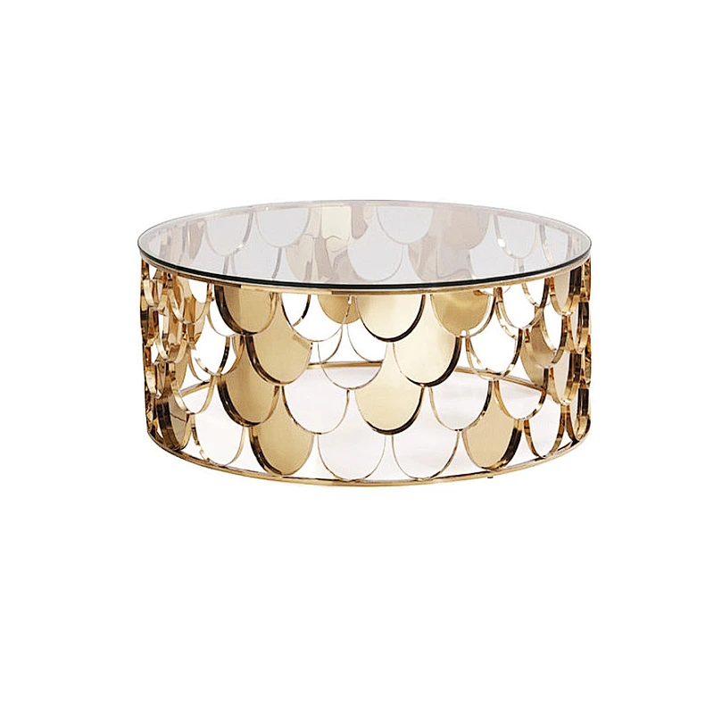 Modern Glass & Gold Round Coffee Table