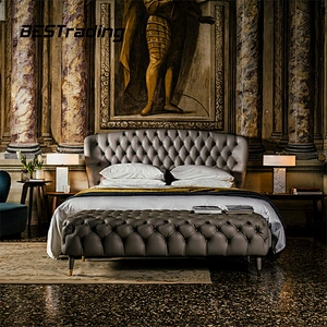 Italian Style  bed furniture Royal luxury king size  tufted bed leather bed