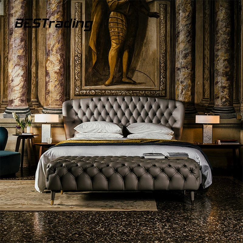 Italian Style  bed furniture Royal luxury king size  tufted bed leather bed
