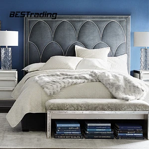 Latest Modern Fashion bedroom set Leather Material Upholstery King Size double bed bed room furniture