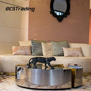 Foshan supplier Luxury living room Furniture Gold Stainless Steel Frame mirrored Sectional Coffee Table