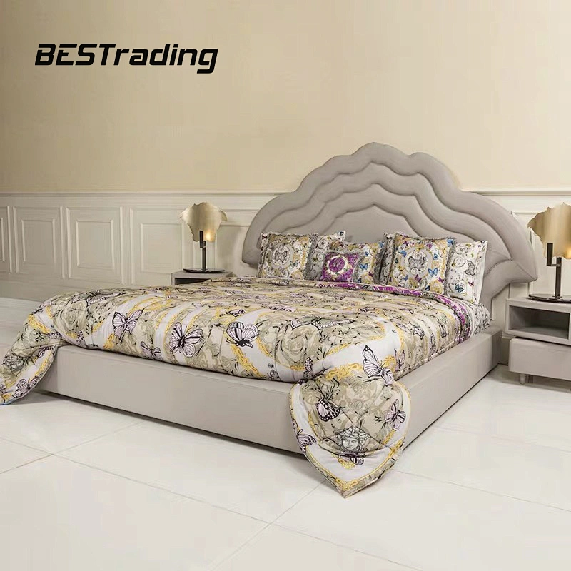Creative light luxury wooden double bed stylish headboard  modern bed