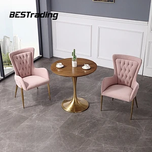 Luxury Dinning Room Restaurant Furniture Flocking Leather Arm Chair With Metal Legs Dining Chair