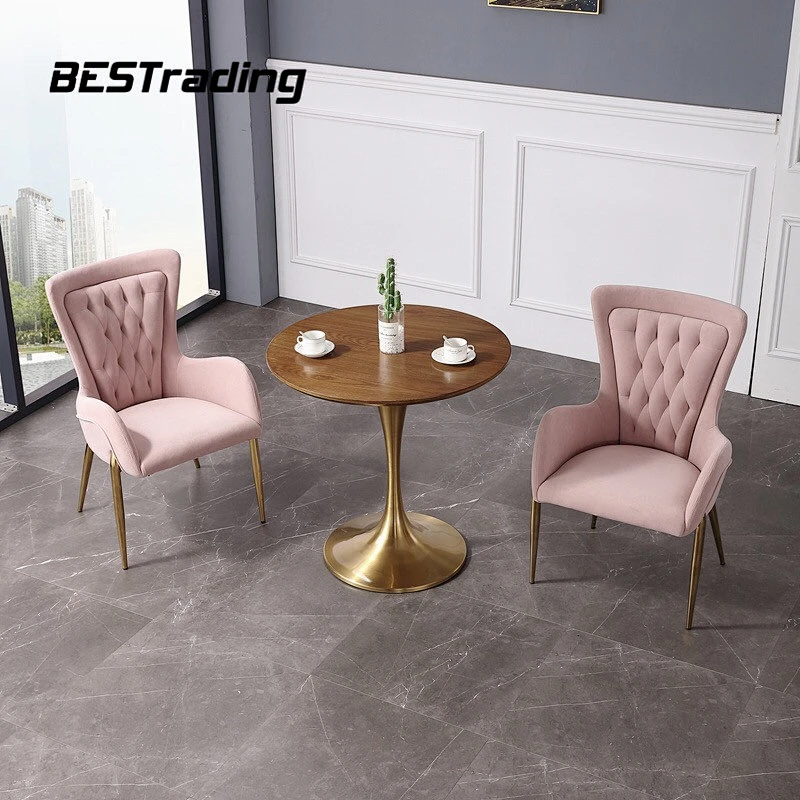 Luxury Dinning Room Restaurant Furniture Flocking Leather Arm Chair With Metal Legs Dining Chair