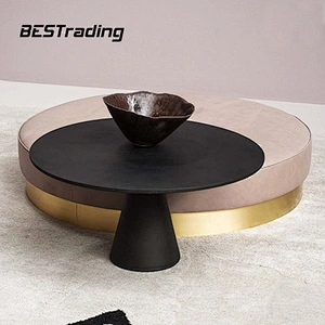 European Design Villa Home Furniture Modern Round Leather Side Table Coffee Table