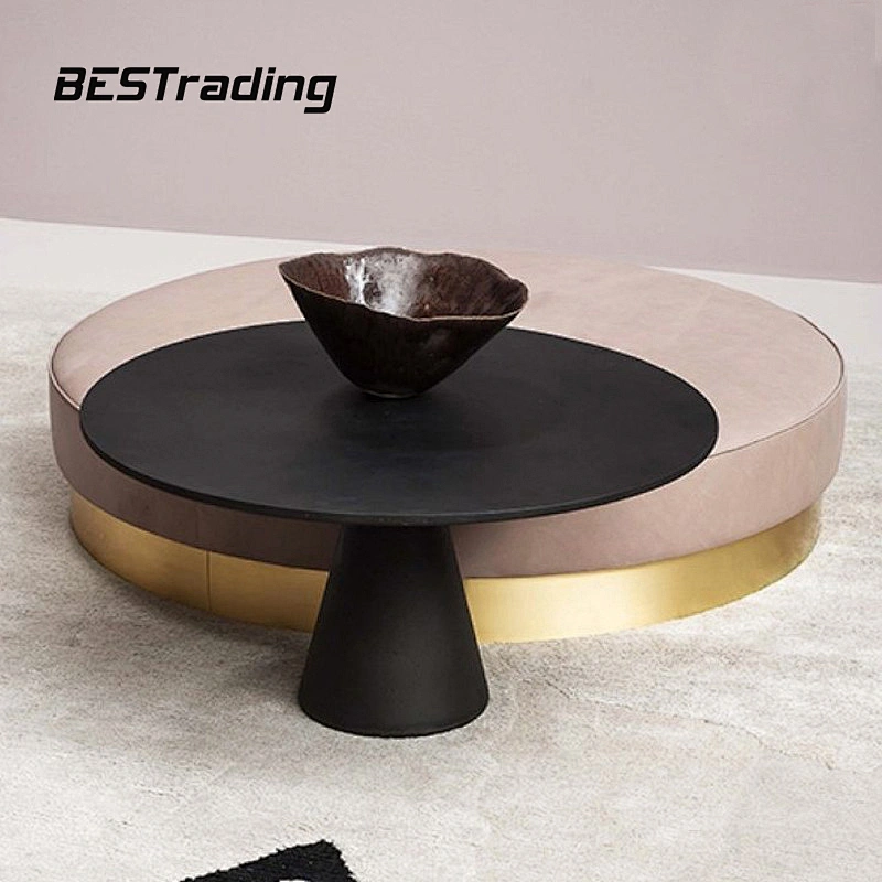 European Design Villa Home Furniture Modern Round Leather Side Table Coffee Table