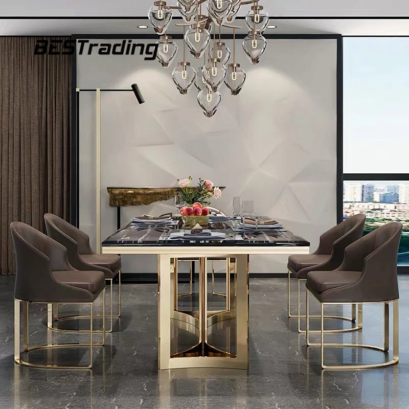 European Design Luxury Villa Dining Room Furniture Leather Chair Modern Dinning Chair  Metal Chair