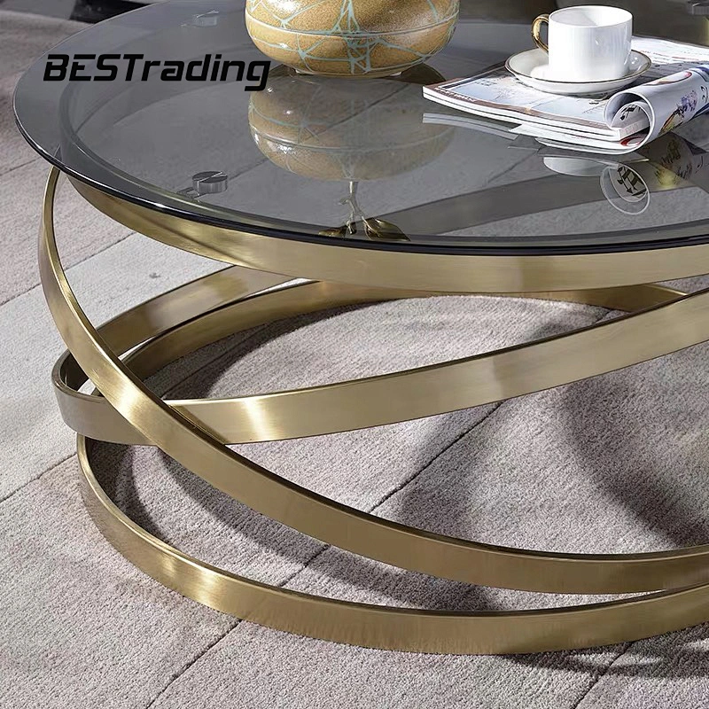 High Quality Italian Style Living Room Furniture Stainless Steel Base Glass Top Center Table Modern Coffee Table