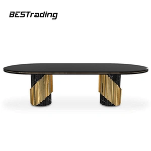 High End Customized Black Gold Dinng Room Furniture Modern Luxury Metal Marble Dining Table Set