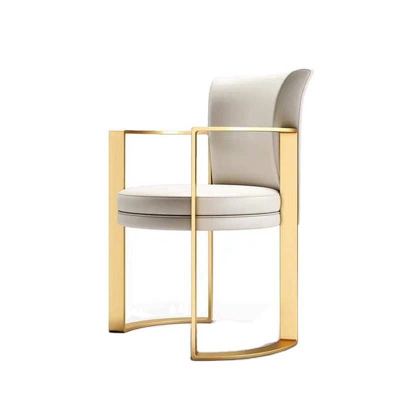 High End Dining Room Furniture Living Room Modern Upholstery Leather Arm Chairs Stainless Steel Chair