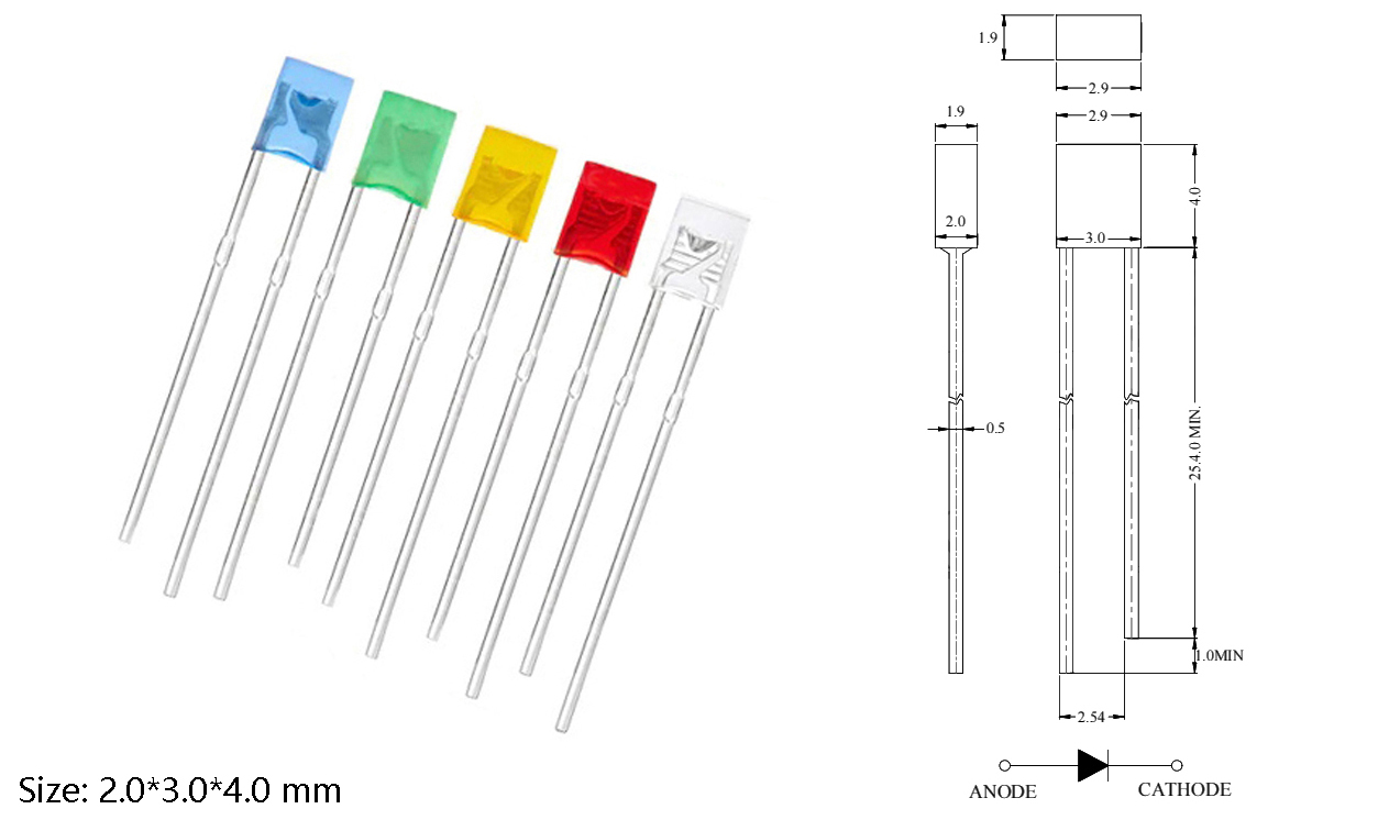 Square 2x3x4mm LED Diode Rectangle Wide Angle 2*3*4 LED