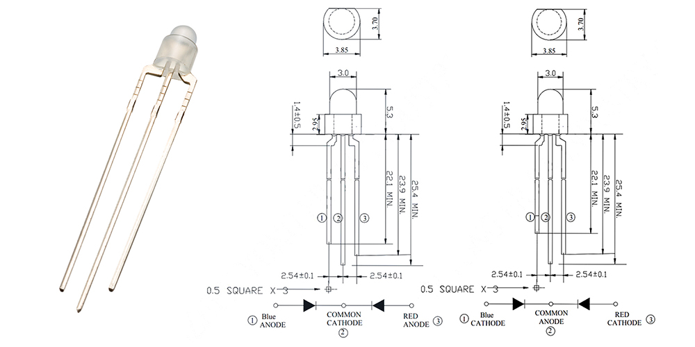 3mm bi-color led