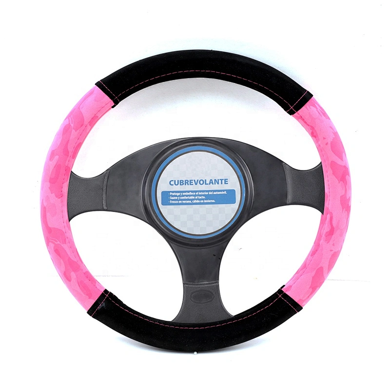 New Design Fashion Pink Universal Car Accessories Interior Decorative PVC Suede Steering Wheel Cover
