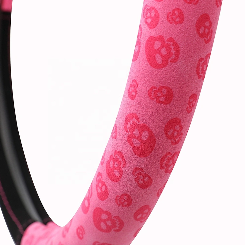 New Design Fashion Pink Universal Car Accessories Interior Decorative PVC Suede Steering Wheel Cover