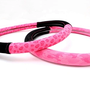 New Design Fashion Pink Universal Car Accessories Interior Decorative PVC Suede Steering Wheel Cover