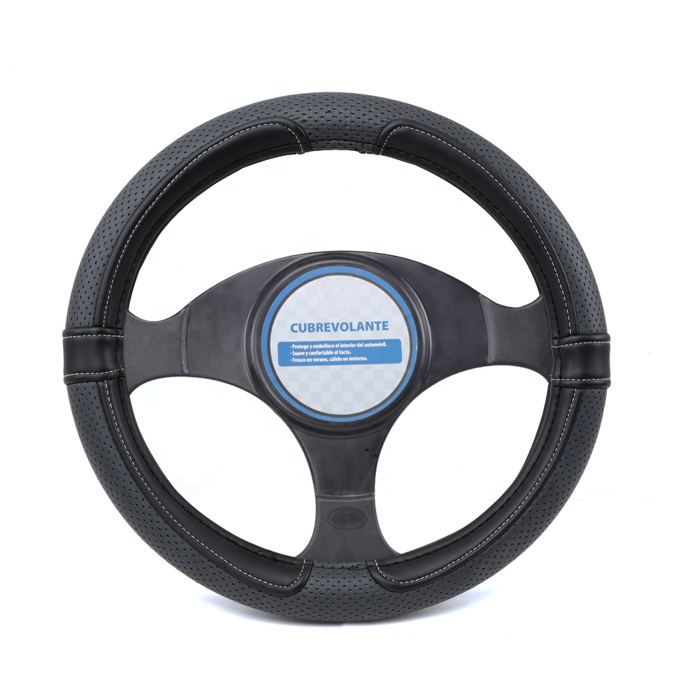 High Quality New design fashion universal  Car Accessories  PVC  PU Leather Steering Wheel Cover Black Pinholed Surface