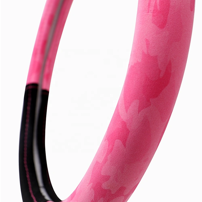 New Design Fashion Pink Universal Car Accessories Interior Decorative PVC Suede Steering Wheel Cover