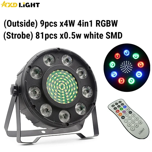 Remote Control 9X4W RGBW 4IN1 Flat LED Par Light with SMD