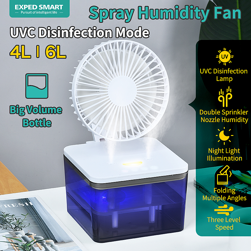 Folding spray cooling fan USB charging ultraviolet disinfection 4L 6L LED lamp air humidifier