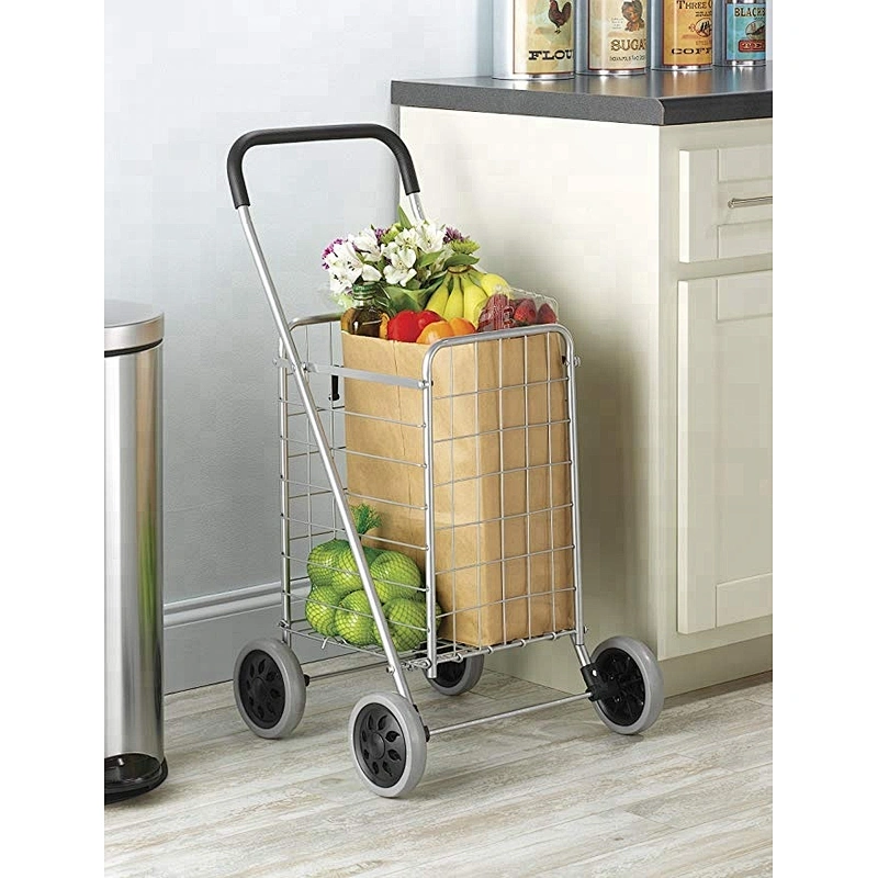 Aluminum folding hand travel luggage trolley cart with wheels, Folding Collapsible Storage Trolley Cart Shopping Crate