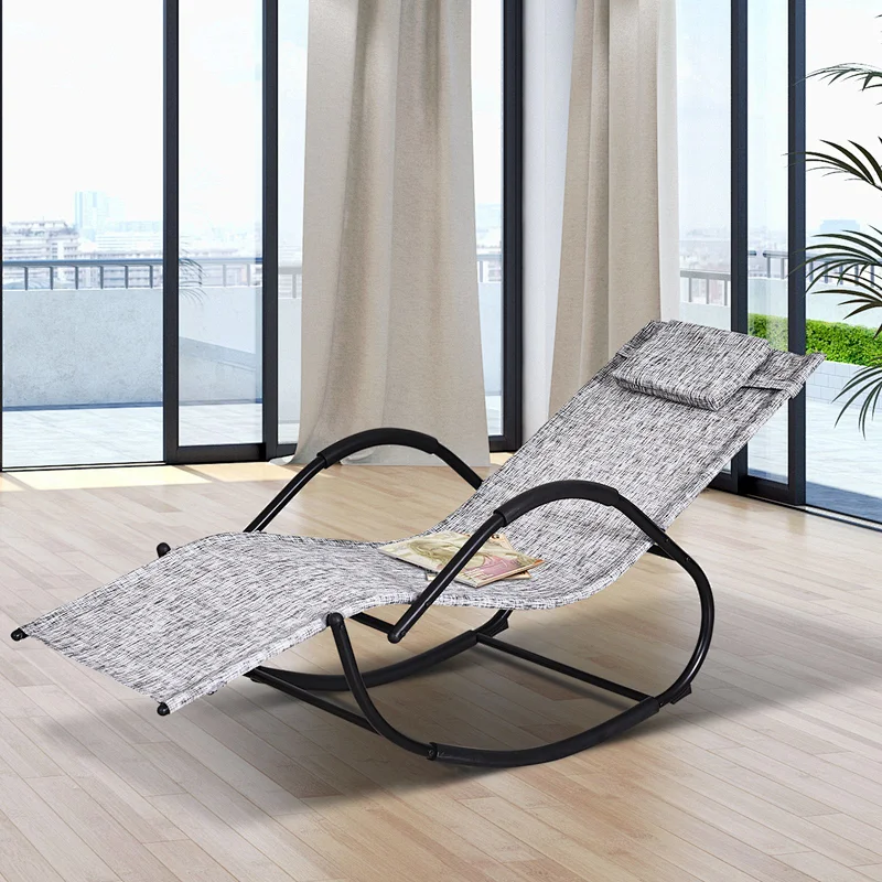Steel Frame Zero Gravity Rocking Lounge Chair w/ Pillow Black