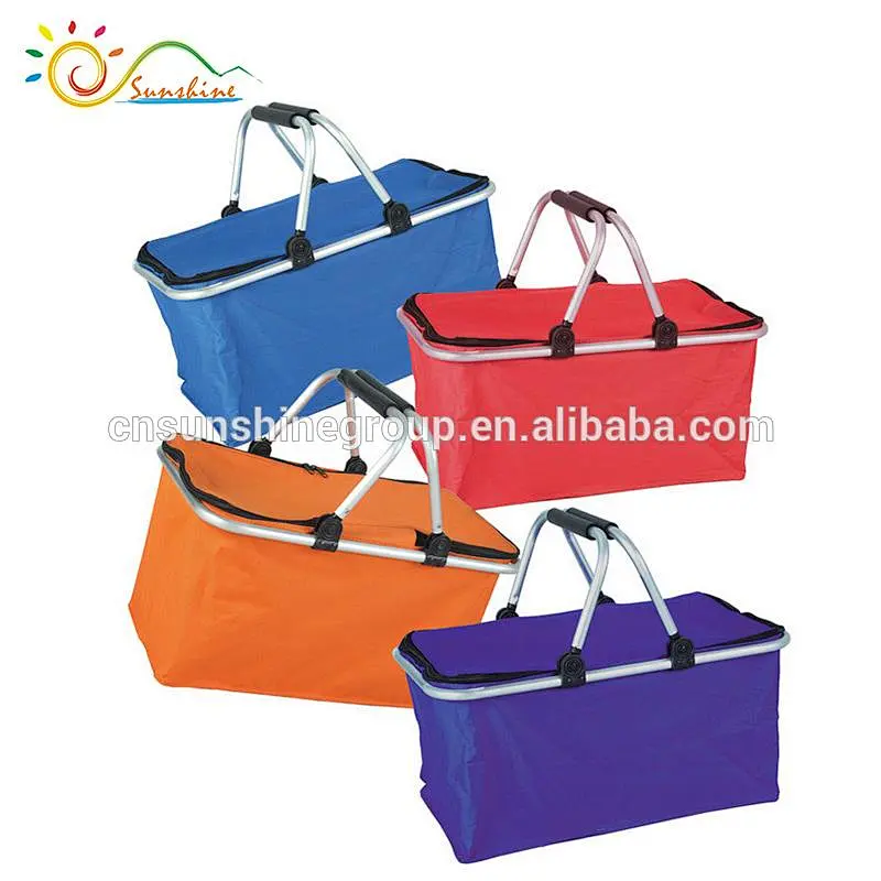 Portable foldable aluminium fabric storage wholesale picnic basket wholesale shopping basket