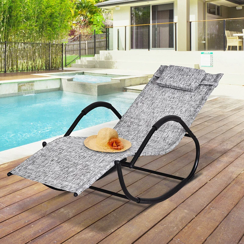 Steel Frame Zero Gravity Rocking Lounge Chair w/ Pillow Black