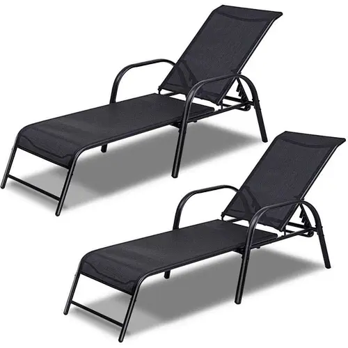 Armrest Pool Chaise Lounge Chair Patio Furniture with 5 Position Adjustable poolside Back 250lbs Capacity