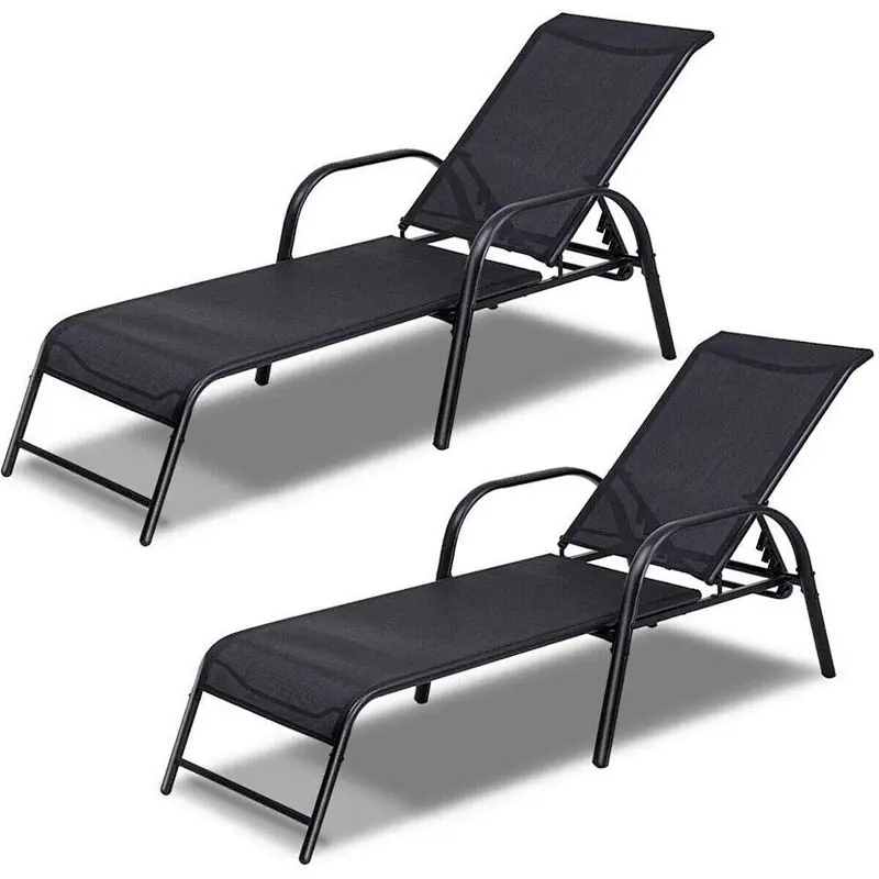 Armrest Pool Chaise Lounge Chair Patio Furniture with 5 Position Adjustable poolside Back 250lbs Capacity