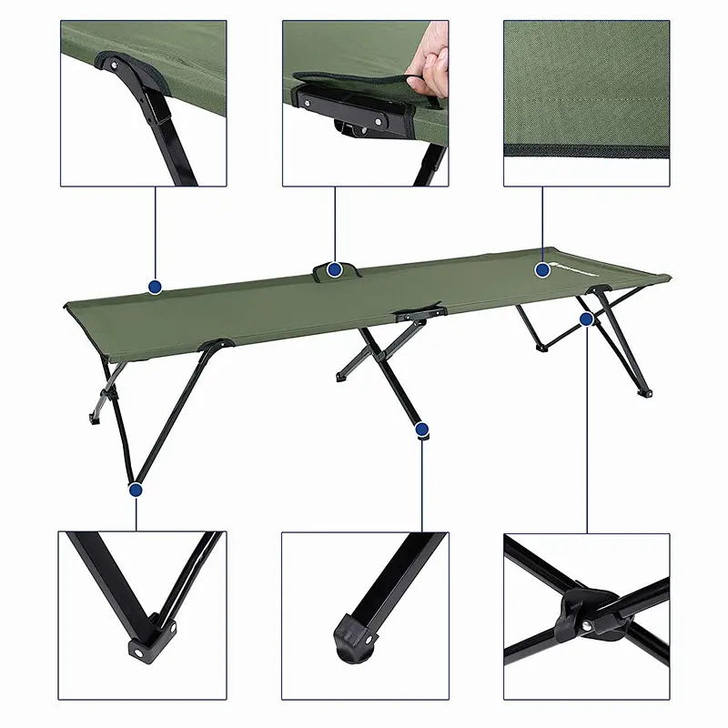 Supergroup Cot Folding Camp Wholesale Outdoor Lounge Cabinet Nylon Steel Single Light Weight Camping Bed