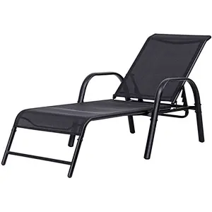 Armrest Pool Chaise Lounge Chair Patio Furniture with 5 Position Adjustable poolside Back 250lbs Capacity