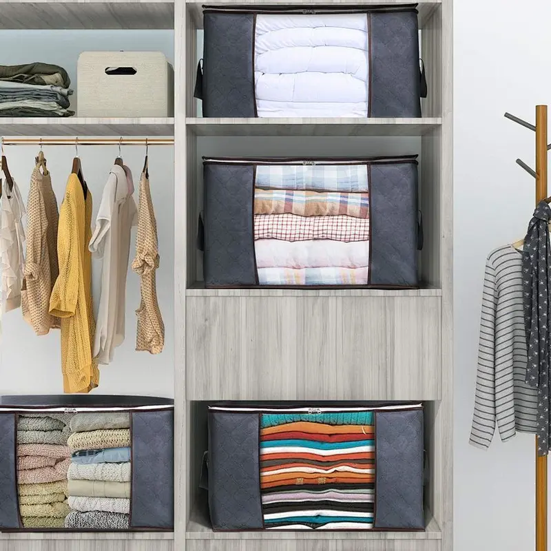 Non-woven Clothes Storage Bag Organizer with Reinforced Handle Thick Fabric Blankets Bedding Foldable with Sturdy Zipper