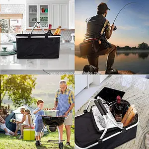 Portable folding shopping baskets with aluminium handle for sale collapsible picnic shopping basket