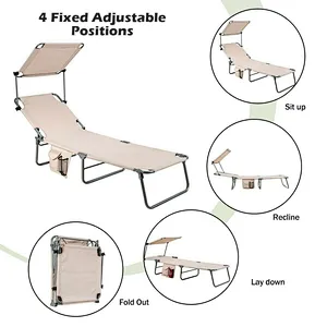 Outdoor Iron bed with pillow Lightweight beach Folding Camp Cot