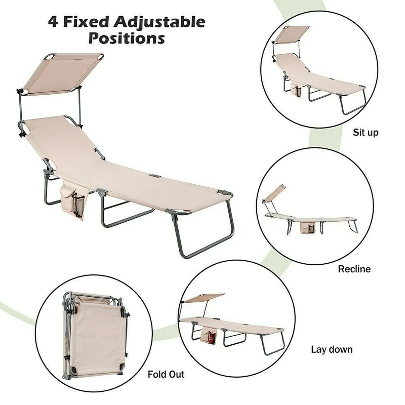 Outdoor Iron bed with pillow Lightweight beach Folding Camp Cot