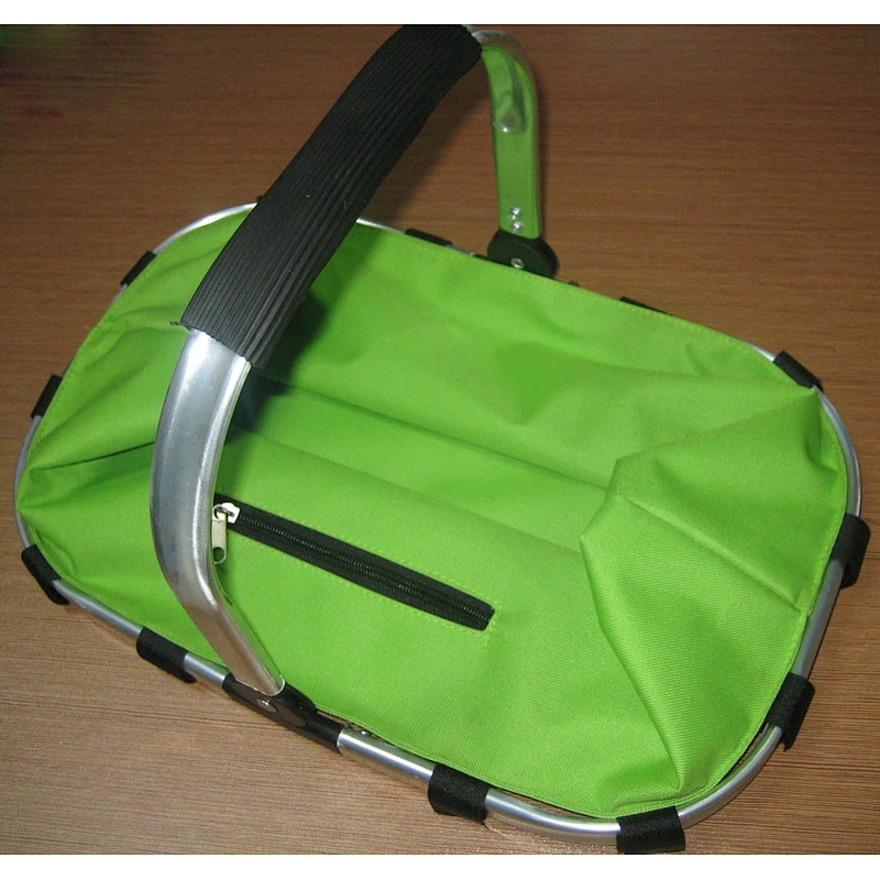 Aluminium frame supermarket collapsible retail picnic shopping basket bag