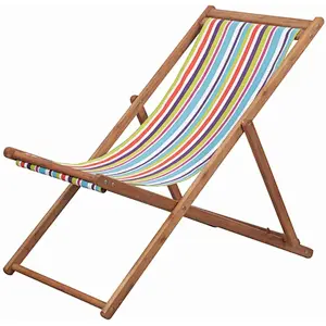 Outdoor Patio Lounge Folding Beach Fabric Balcony Recliner and Wooden Frame Chair
