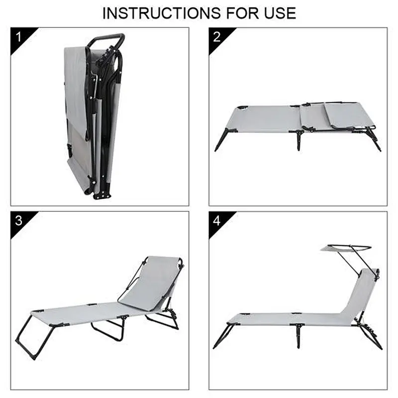 White Foldable Pvc coating beach lounger with Sun shade
