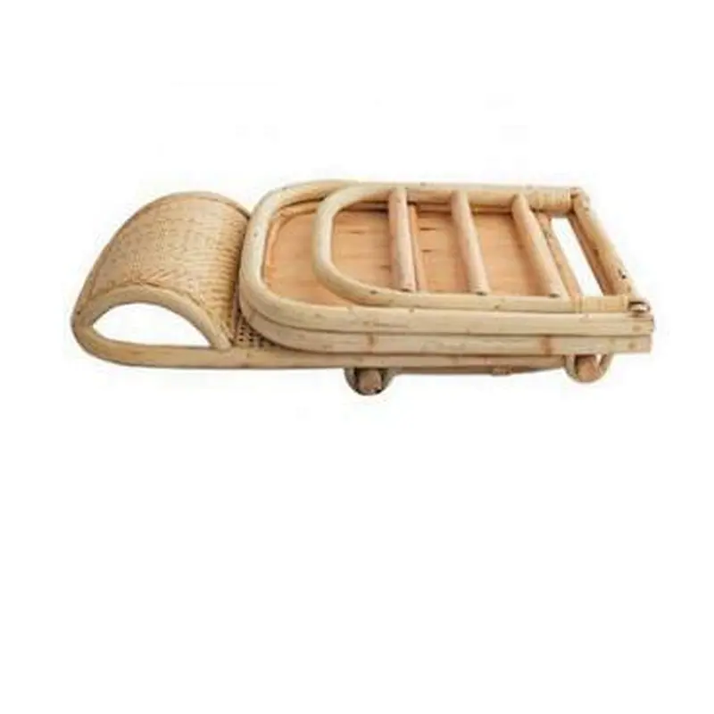 Outdoor natural handwoven folding recliner lounger rattan beach chair