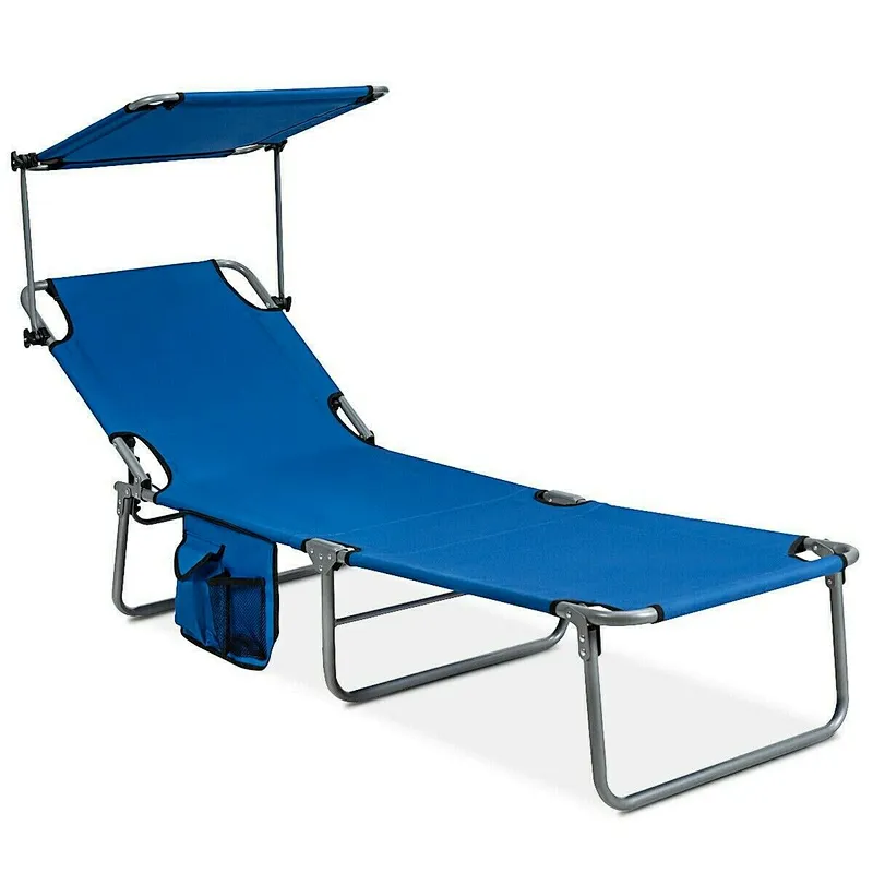 Outdoor Iron bed with pillow Lightweight beach Folding Camp Cot