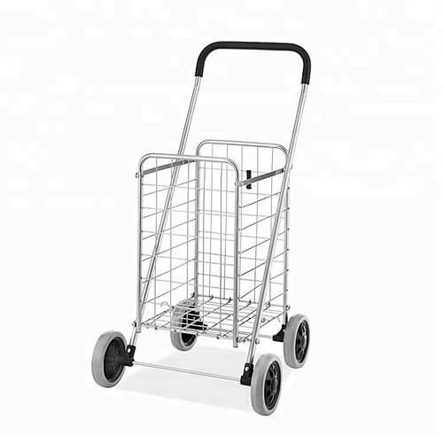 Aluminum folding hand travel luggage trolley cart with wheels, Folding Collapsible Storage Trolley Cart Shopping Crate