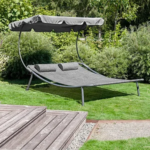 Factory direct selling outdoor furniture garden double sunbed tanning swimming pool sun lounger bed with canopy
