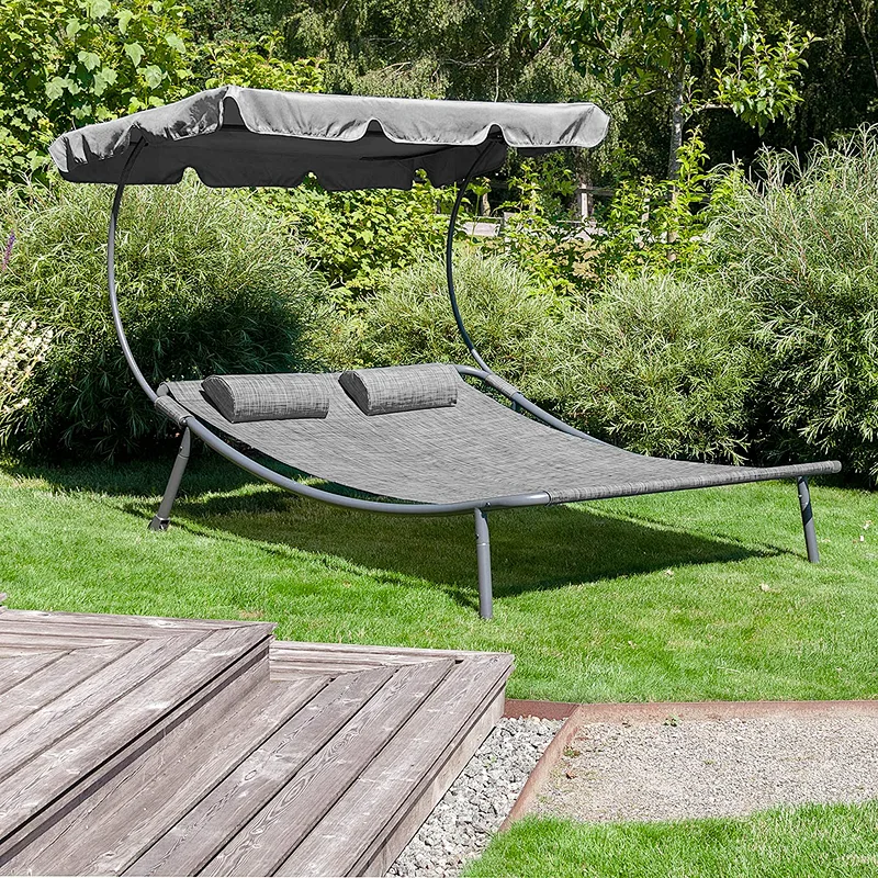 Factory direct selling outdoor furniture garden double sunbed tanning swimming pool sun lounger bed with canopy